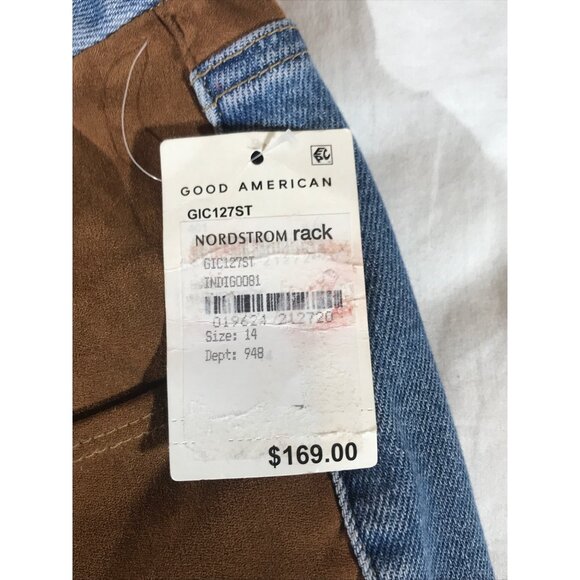 Good American Women's Two-Tone Brown Faux Suede/ Blue Denim Jeans Indigo 081 - Picture 9 of 9